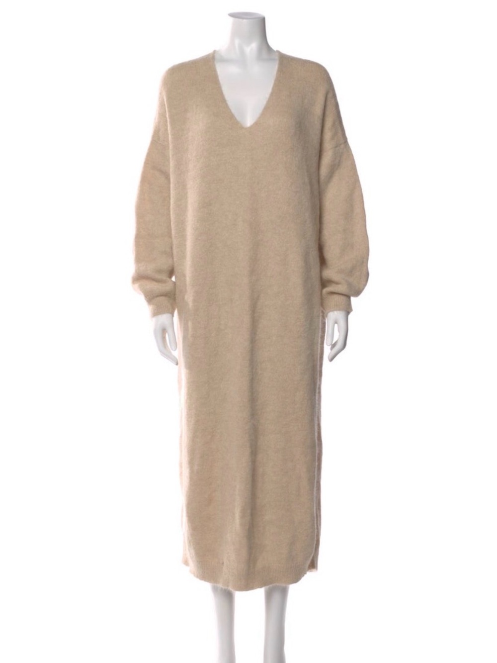 Lauren Manoogian Cream V-Neck Maxi Alpaca Knit Dress